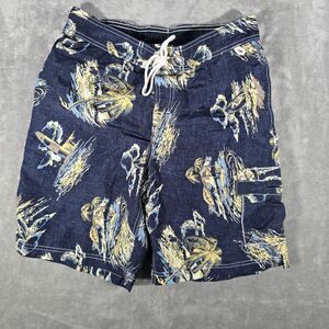 Lands' End Men's Navy Fishing Print‎ Swim Trunks Board Shorts Medium M